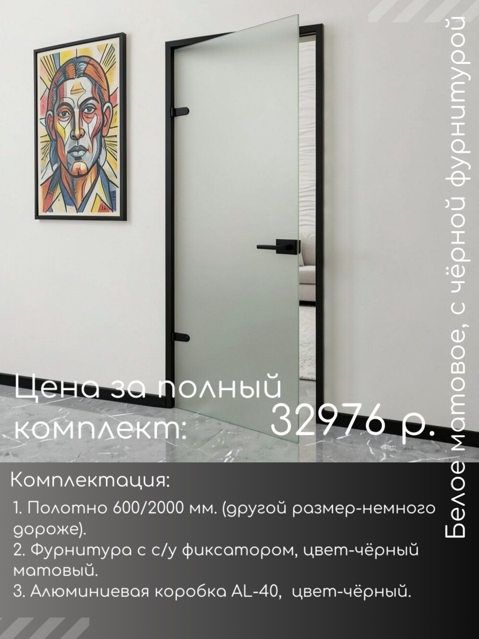 Стеклянная дверь с чёрной фурнитуро